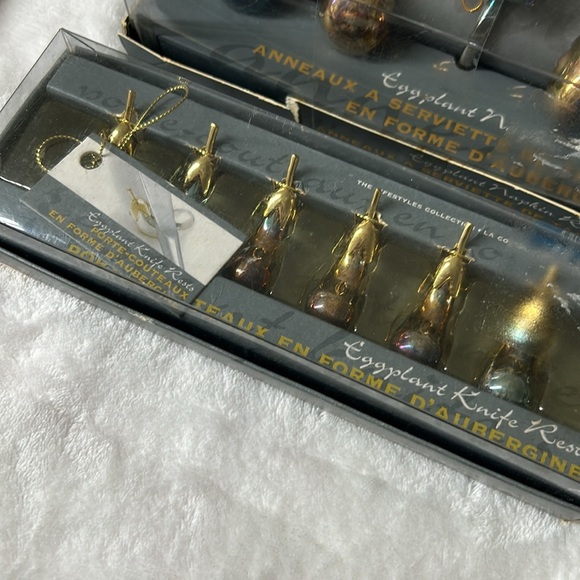 🖤JOIE de VIVRE 4 Eggplant Napkin Rings + 6 Knife rests bundle - Picture 3 of 10